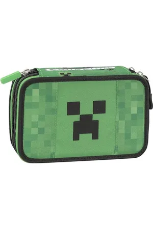 FRANCO COSIMO PANINI Minecraft - Offizielles Minecraft-Federmäppchen für die Schule, 3 Fächer, Jungen und Mädchen, mit Schreibwaren-Set, löschbare Stifte, praktischer Reißverschluss, 20 x 13 x 7