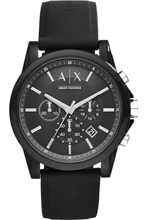 Armani Exchange Herrenuhr , Chronographenwerk, 44 mm Gehäuse aus schwarzem Edelstahl mit Silikonarmband, AX1326