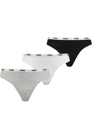 PUMA Frauen String Thong 3er Pack Höschen, Weiß/Grau/Schwarz, L