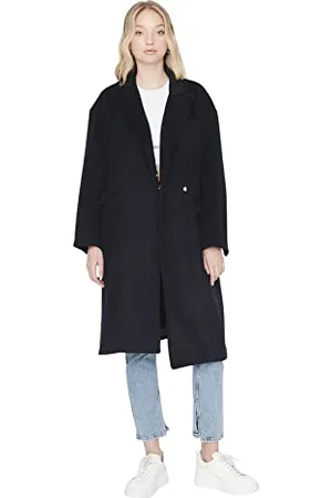 Trendyol Damen Damen Oversize Basic Plain Webstoff Mantel Coat, Marineblau, 42 EU