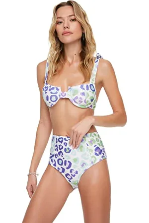 Trendyol Damen Bunte Leoparde Gemusterte Hohe Taille Bikini Bottoms, , 34 EU