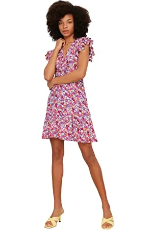 Trendyol Damen Blumenmuster Dress A-Linie, , 42