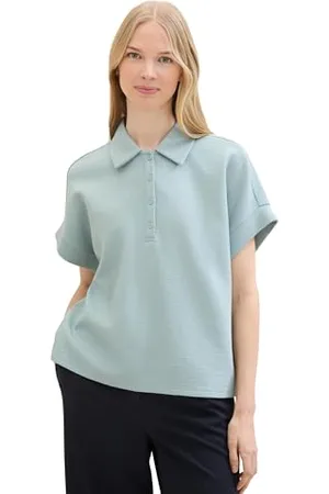 TOM TAILOR Damen Sweatshirt mit Polokragen , dusty mint blue, M