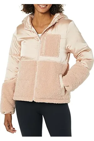 Amazon Damen Sherpa-Fleece-Pufferjacke Mit Kapuze Und Durchgehendem Reißverschluss, , M