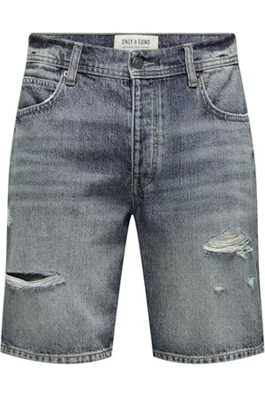 Only & Sons Herren Shorts Denim Midi Bermuda Mid Waist Pants Baumwolle Five-Poket Hose, Farben: , Größe:L