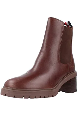 Tommy Hilfiger Damen Stiefeletten Outdoor Chelsea Mid Heel Boot aus Leder, Truffle Brown, 41 EU