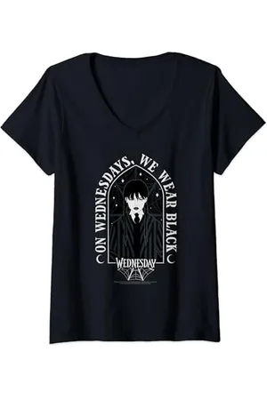 Wednesday On s We Wear Black Goth Portrait T-Shirt mit V-Ausschnitt