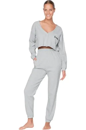 Trendyol Damen 2er-Pack Gerade Kurzarm Lounge/Zuhause Entspannt Pyjama-Set