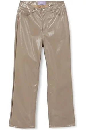 JJXX Damen JXKENYA HW Straight Faux Leat Pants NOOS Hose, Brindle/Detail:Shiny-Long, M