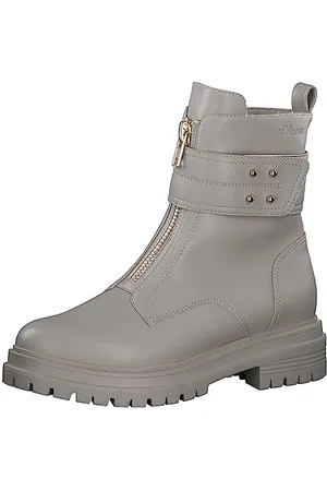 QS by s.Oliver Damen Stiefeletten ohne Absatz aus Kunstleder mit Reißverschluss Beige (Ivory), 36