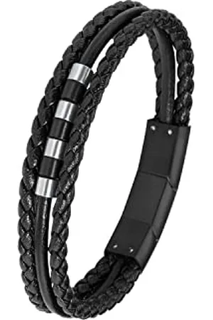 QS by s.Oliver Armband Edelstahl Leder Jungen Kinder Armschmuck, 16,5+1,5 cm, Bicolor, Kommt in Schmuck Geschenk Box, 2018842
