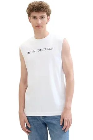 TOM TAILOR Herren Basic Tanktop mit Logo-Print aus Baumwolle, , XS