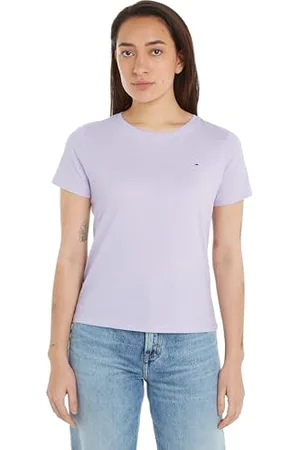 Tommy Hilfiger Damen T-Shirt Kurzarm TJW Soft Rundhalsausschnitt, Violett (Lavender Flower), XL