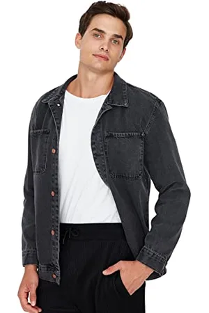 Trendyol Herren Herren Regular Zweireihig Plain Denim Jacke Coat, Anthrazit, L EU