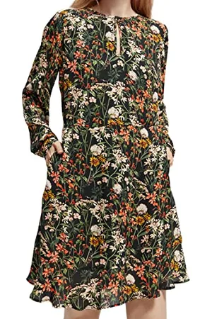 Scotch&Soda Damen Ruffle Hem Allover Printed Mini Dress Kleid, , XL