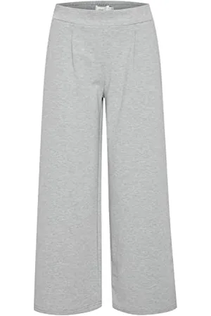 Ichi IHKATE SUS WIDE PA Damen Hose Stoffhose mit Stretch gerader Schnitt Elastikbund Crop Länge, Größe:XL, Farbe: