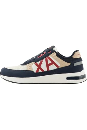 Armani Exchange Herren Dusseldorf Embossed Geometric Motifs Sneaker, Navy+ Safari+ red, 44 EU