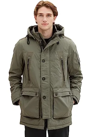 TOM TAILOR Herren 1037358 Coated Parka Jacke mit Abnehmbarer Kapuze, 32097-smokey Olive Green, XL