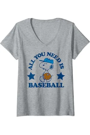 Peanuts Damen - Snoopy Alles was du brauchst ist Baseball T-Shirt mit V-Ausschnitt
