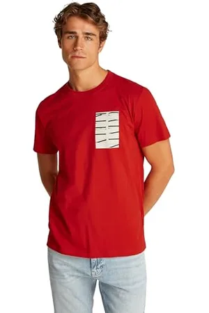 Calvin Klein Herren T-Shirt Kurzarm Serif Box Graphic Tee aus Baumwolle, Rot (Deep Magma), XXL