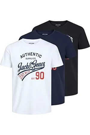 JACK & JONES Herren Jjethan Tee Crew Neck 3pk Mp Noos T Shirt, Schwarz, L EU
