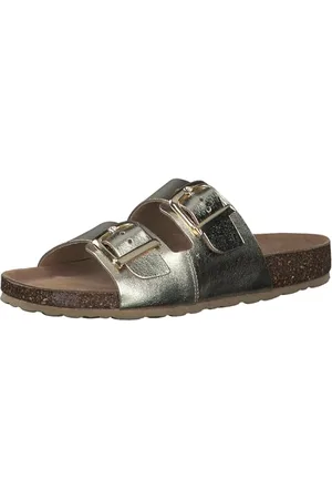Marco Tozzi Damen Pantoletten aus Leder Lack, Beige , 40 EU