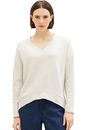 TOM TAILOR Damen 1038183 Basic Sweatshirt mit V-Ausschnitt, 32398-clouds Grey Melange, XL