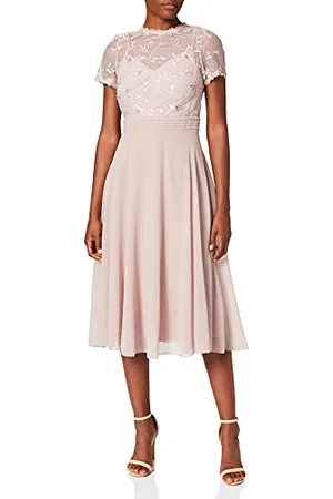 Little Mistress Damen A-Linie Kleid Mink 3D Floral Midi Midi, , 42 (Herstellergröße: 14)