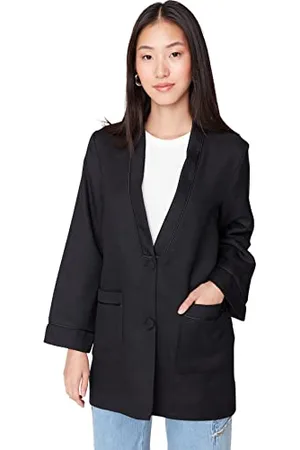 Trendyol Damen Damen Design Regular Basic Plain Webstoff Jacke Coat Lapel collar Standard Black Jacket, , 36