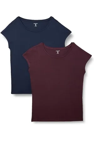 Amazon Damen Kurzärmeliges T-Shirt mit U-Boot-Ausschnitt aus Jersey, Reguläre Passform, 2er-Pack, , S
