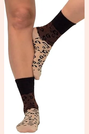Ulla Popken Damen Tennissocken, Leoprint Strümpfe, , Einheitsgröße