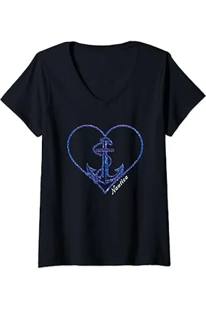 Nautica Damen Nachhaltig gearbeitetes Logo Signal Flagge Grafik T-Shirt mit V-Ausschnitt