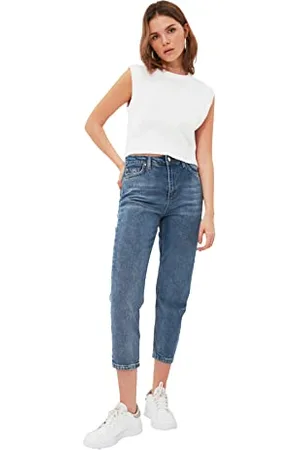 Trendyol Damen E Zierliche Hohe Taille Mutter Jeans Jeans Chino, , 32