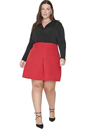 Trendyol Damen Damen Große Größen Mini A-linie Plisseerock Webstoff Große Größen in Rock Scooter Skirt, , 50 Große Größen EU