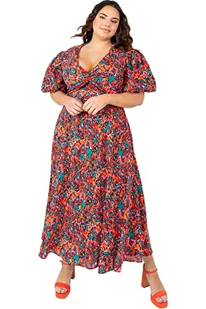 Lovedrobe Damen Womens Ladies Plus Size V Neckline Bow Detail Summer Dresses Open Back Puffed Short Dress, , 54 EU