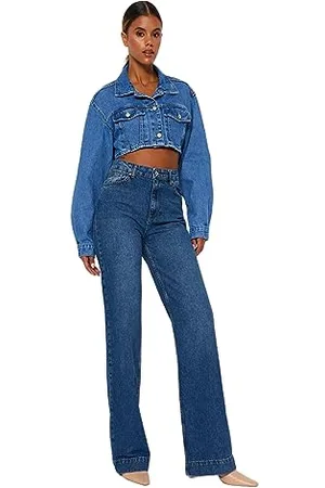 Trendyol Damen Gerade Weites Bein Hohe Taille Jeans, , 42