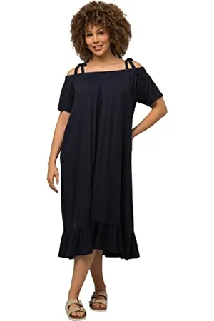 Ulla Popken Damen, große Größen, Midikleid, Volant, A-Linie, Carmenausschnitt, Halbarm