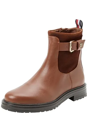 Tommy Hilfiger Damen Low Boot Stiefel Material Mix Stiefeletten, Braun (Natural Cognac), 36