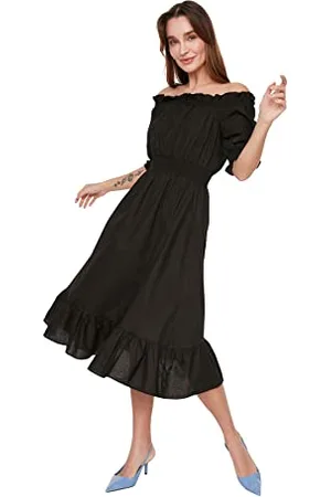 Trendyol Damen Verformtes Carmen-kragenkleid Dress Skater, , 42