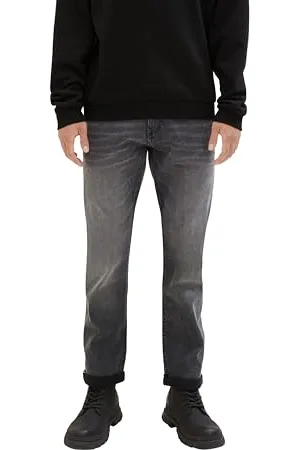 TOM TAILOR Herren Aedan Straight Jeans mit Stretch, used mid stone grey denim, 27/36