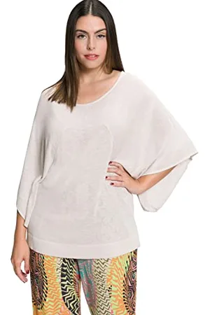 Ulla Popken Damen, Leinenmix, Rundhals, Fledermaus-Halbarm Pullover, , 42-44