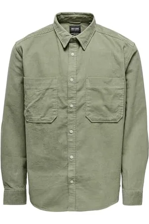 Only & Sons Herren Freizeit Hemd ONSALP - Relaxed Fit XS S M L XL XXL Weiss Grün, Größe:XXL, Farbe: 22024716