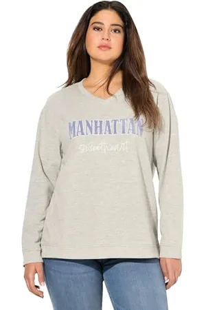 Ulla Popken Damen große Größen Übergrößen Plus Size Sweatshirt, Frotteedruck, V-Ausschnitt, Langarm