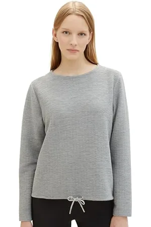 TOM TAILOR Damen Basic Sweatshirt mit Struktur, medium silver grey melange, L