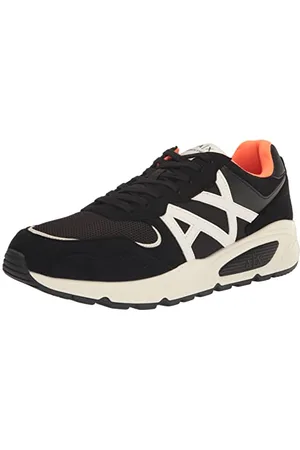 Armani Exchange Herren Side Contrast Logo, Suede Details, lace up Sneaker, Black, 46 EU