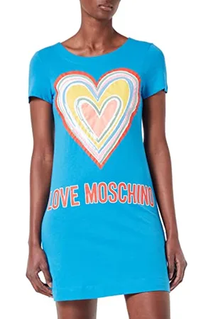Moschino Womens A-line Dress in Cotton Jersey with Maxi Multicolor Heart Kleid, , 42