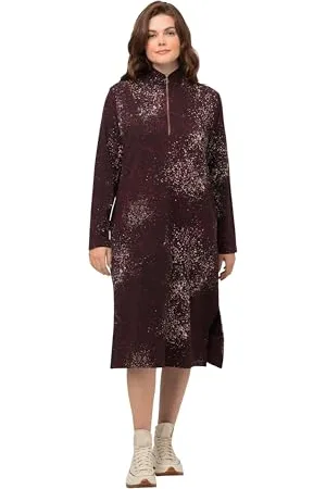Ulla Popken Damen Sweatdress with Dots Print and Collar Kleider, , 50-52 EU