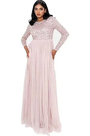 Maya Deluxe Damen Versierd Lange Mouwen Maxi Jurk Brautjungfernkleid, , 54 Große Größen EU