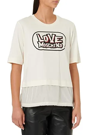 Moschino Damen Regular Fit Long Sleeves Skate Print Nylon Insert On The Bottom Of The Garment Closed By Drawstring T Shirt, , 42 EU