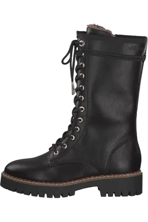 QS by s.Oliver Damen Schnürstiefel ohne Absatz aus Kunstleder Gefüttert Vegan Schwarz , 40